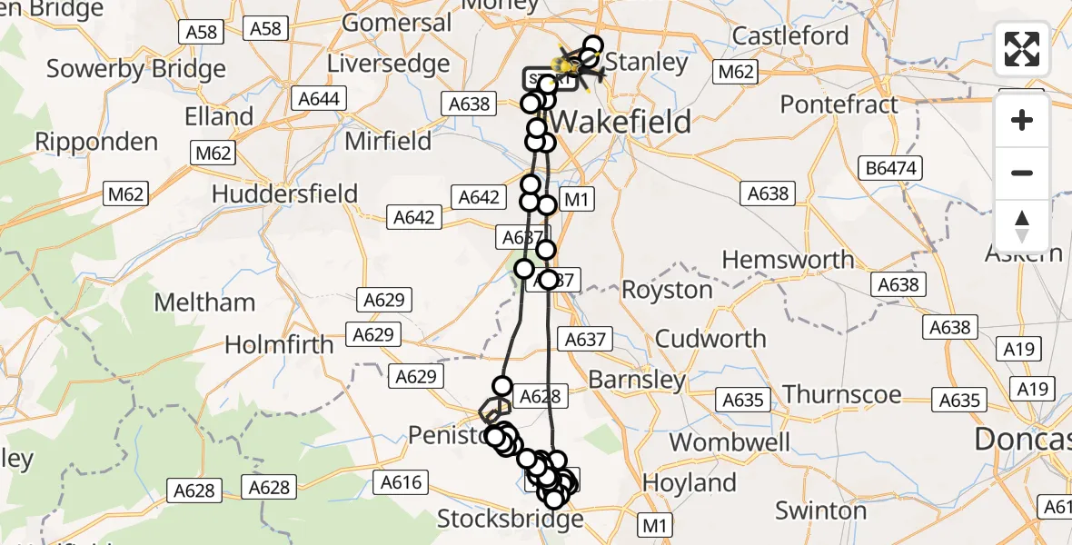 Flight route Police Helicopter East Ardsley - Wrenthorpe, 17 June 2026, 08:46