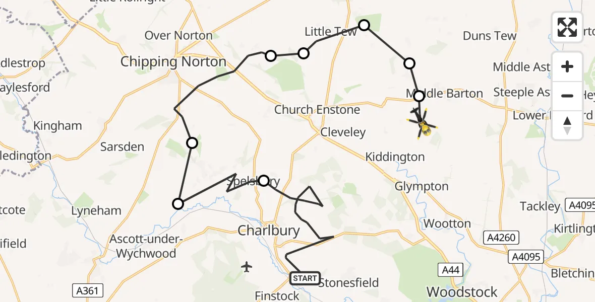 Flight route Police Helicopter Charlbury - Middle Barton, 17 June 2026, 09:10