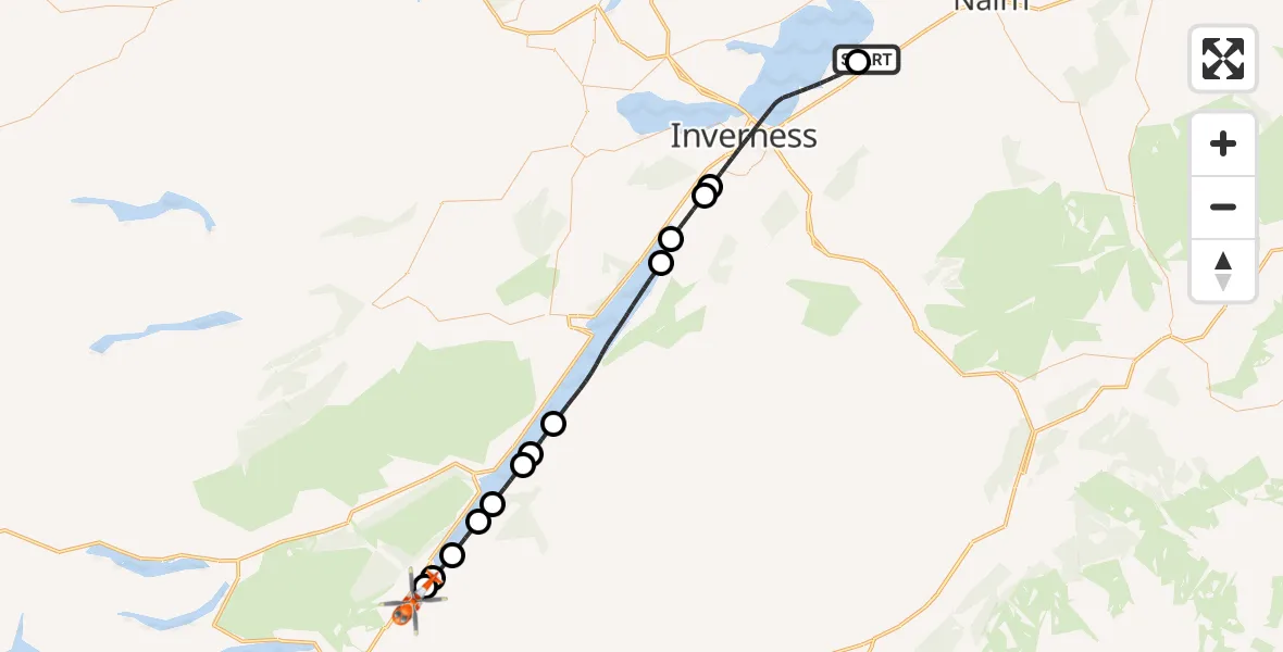 Flight route Coastguard Helicopter Inverness Airport - Fort Augustus, 17 June 2026, 09:34