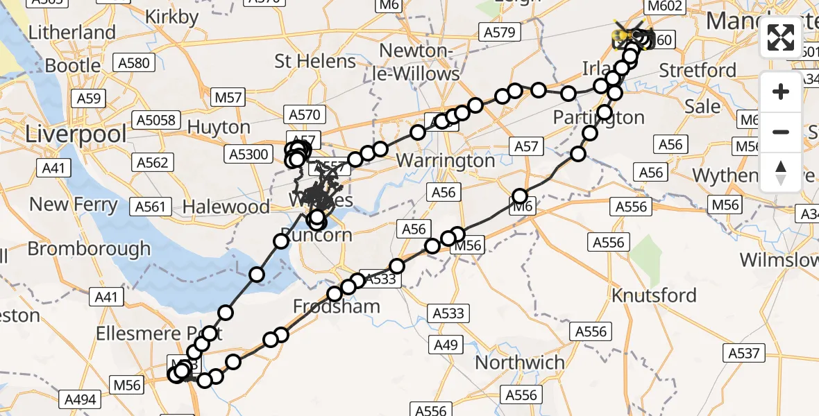 Flight route Police Helicopter Manchester Barton Aerodrome - Manchester Barton Aerodrome, 17 June 2026, 09:36