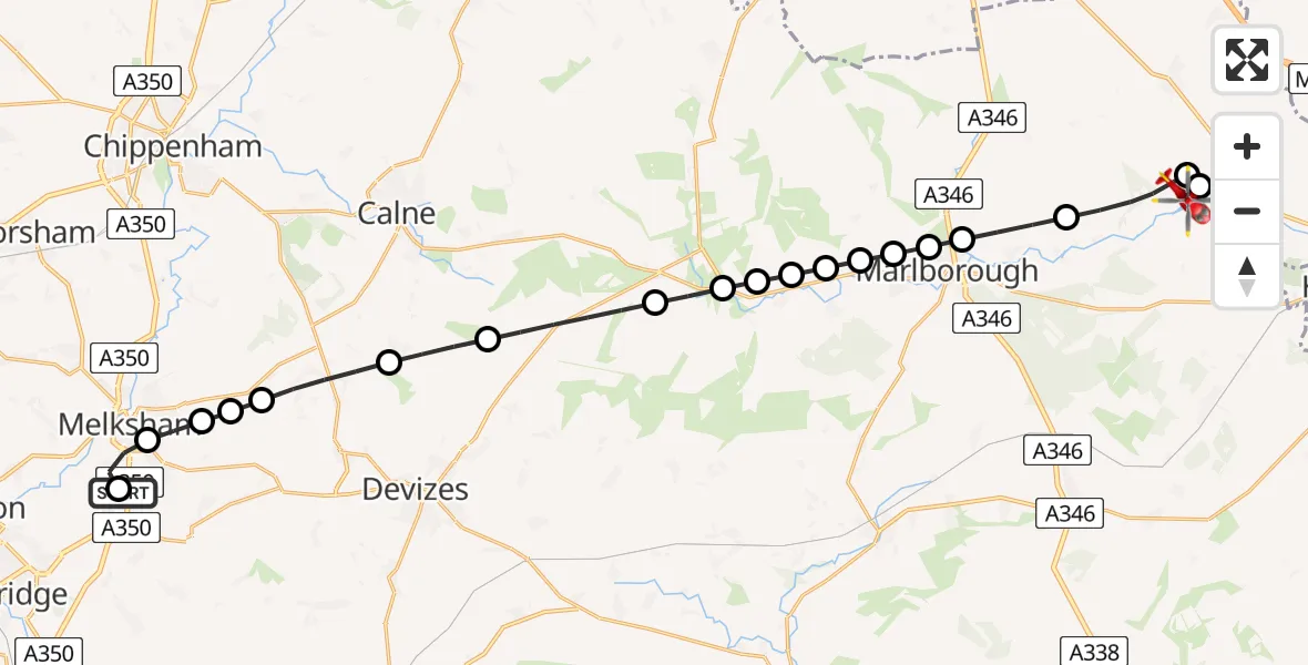 Flight route Air Ambulance Helicopter Wiltshire Air Ambulance - Ramsbury, 17 June 2026, 09:49