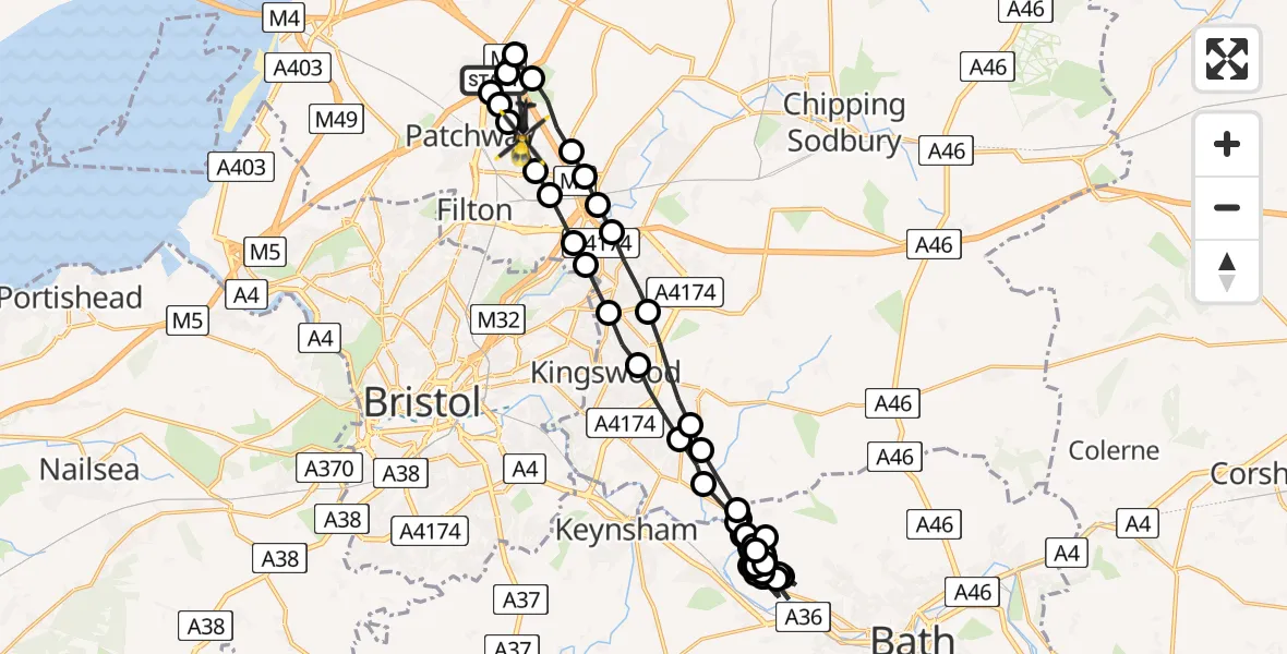 Flight route Police Helicopter Almondsbury Helicopter Base - Bradley Stoke, 17 June 2026, 09:53