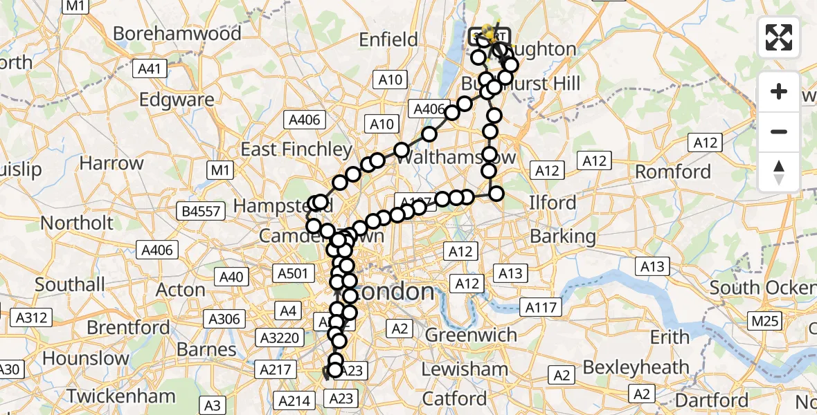 Flight route Police Helicopter Metropolitan Police Air Support Unit Lippitts Hill - Sewardstonebury, 17 June 2026, 09:58