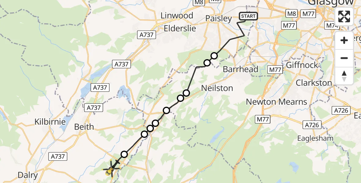 Flight route Police Helicopter Paisley - Burnhouse, 17 June 2026, 10:24