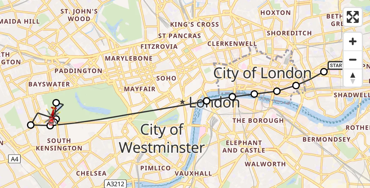 Flight route Air Ambulance Helicopter Royal London Hospital - City of Westminster, 17 June 2026, 10:35