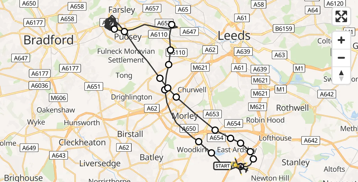 Flight route Police Helicopter East Ardsley - East Ardsley, 17 June 2026, 10:44