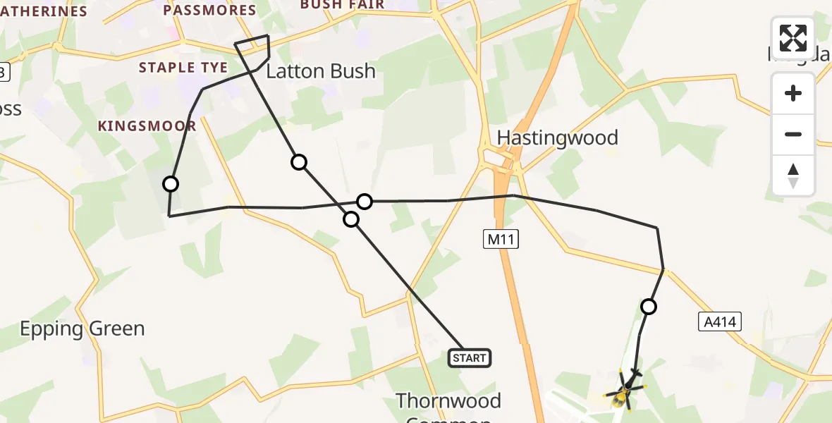 Flight route Police Helicopter North Weald Bassett - North Weald Airfield, 17 June 2026, 10:54