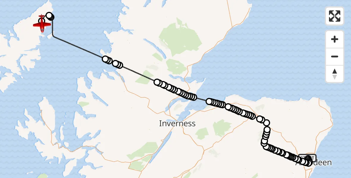 Flight route Air Ambulance Aircraft Aberdeen International Airport - Tom nan Carnan, 17 June 2026, 11:10