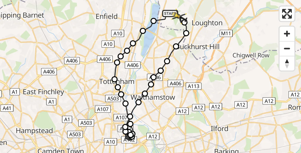 Flight route Police Helicopter Sewardstonebury - Sewardstonebury, 17 June 2026, 12:15