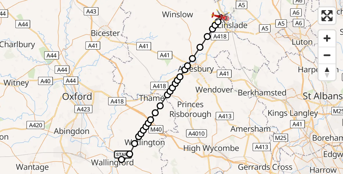 Flight route Air Ambulance Helicopter RAF Benson - Soulbury, 17 June 2026, 12:16