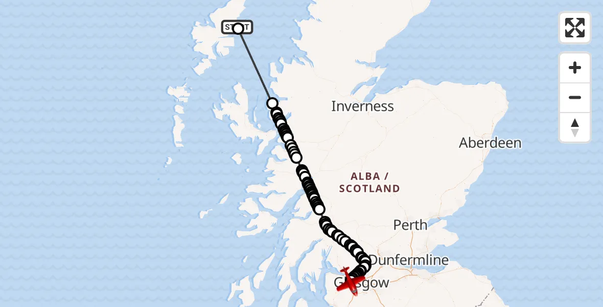 Flight route Air Ambulance Aircraft Tolm - Glasgow Airport, 17 June 2026, 12:26