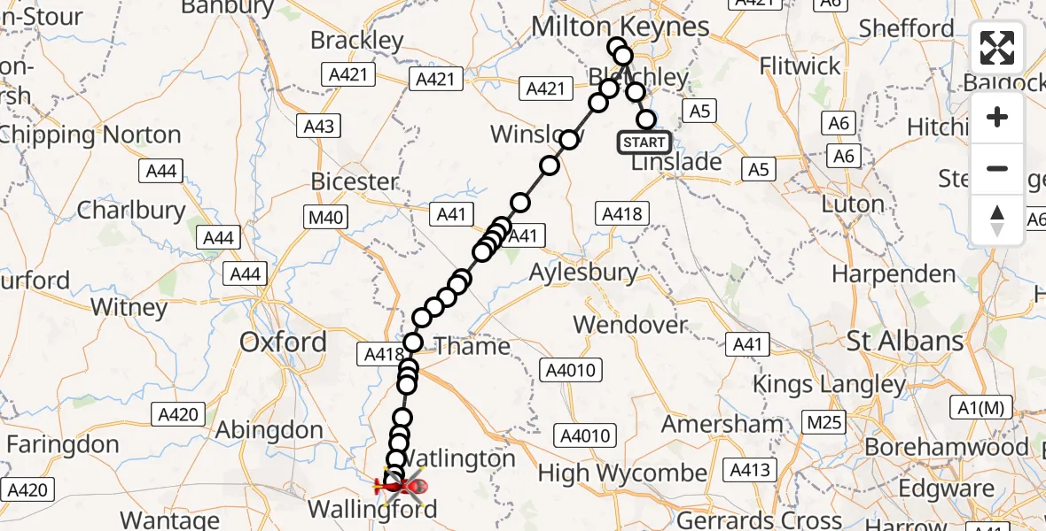 Flight route Air Ambulance Helicopter Soulbury - RAF Benson, 17 June 2026, 12:46