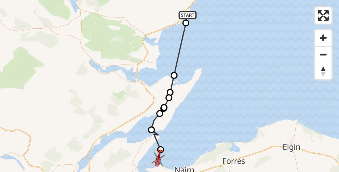 Flight route Air Ambulance Helicopter Brora - North Sea, 17 June 2026, 12:50
