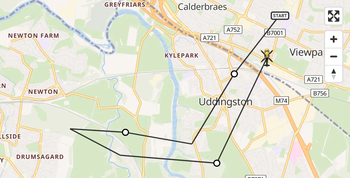 Flight route Police Helicopter Viewpark - Viewpark, 17 June 2026, 12:53