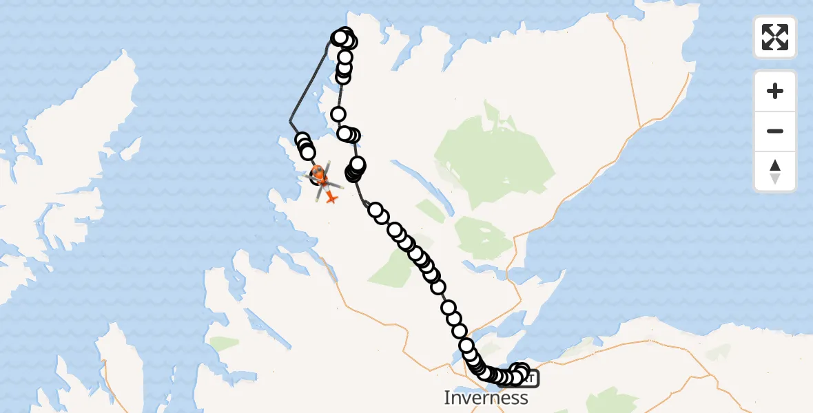 Flight route Coastguard Helicopter Inverness Airport - Highland, 17 June 2026, 13:12