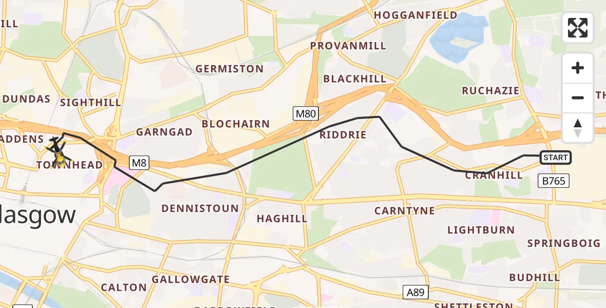 Flight route Police Helicopter Glasgow - Glasgow, 17 June 2026, 13:29