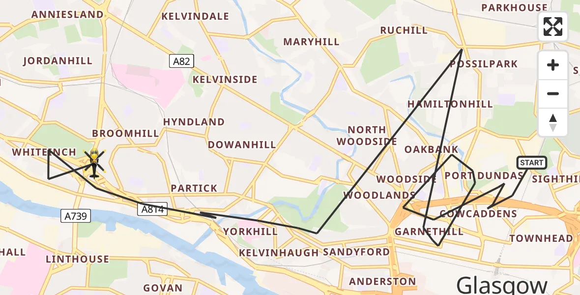 Flight route Police Helicopter Glasgow - Glasgow, 17 June 2026, 13:35