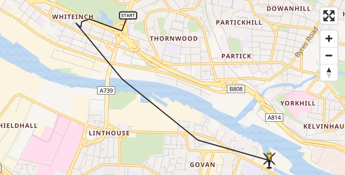 Flight route Police Helicopter Glasgow - Glasgow City Heliport, 17 June 2026, 13:44
