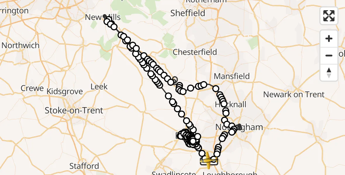 Flight route Police Aircraft East Midlands Airport - East Midlands Airport, 17 June 2026, 13:48