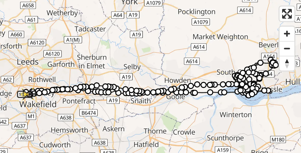 Flight route Police Helicopter East Ardsley - East Ardsley, 17 June 2026, 13:56