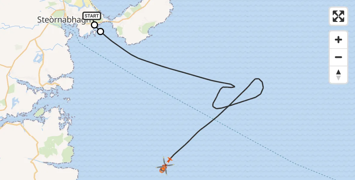 Flight route Coastguard Helicopter Stornoway Airport - Inner Seas, 17 June 2026, 14:05