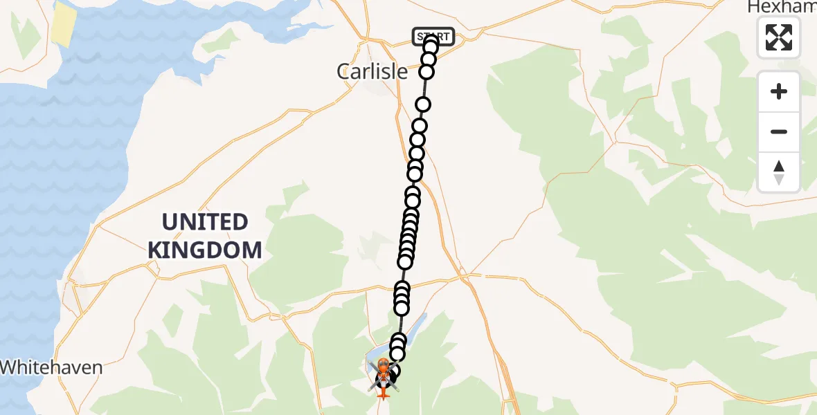 Flight route Coastguard Helicopter Carlisle Lake District Airport - Patterdale, 17 June 2026, 14:11