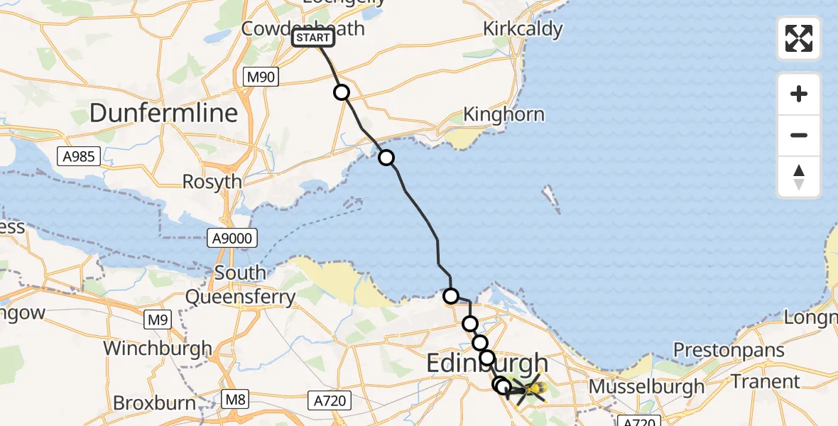Flight route Police Helicopter Cowdenbeath - Willowbrae, 17 June 2026, 14:13