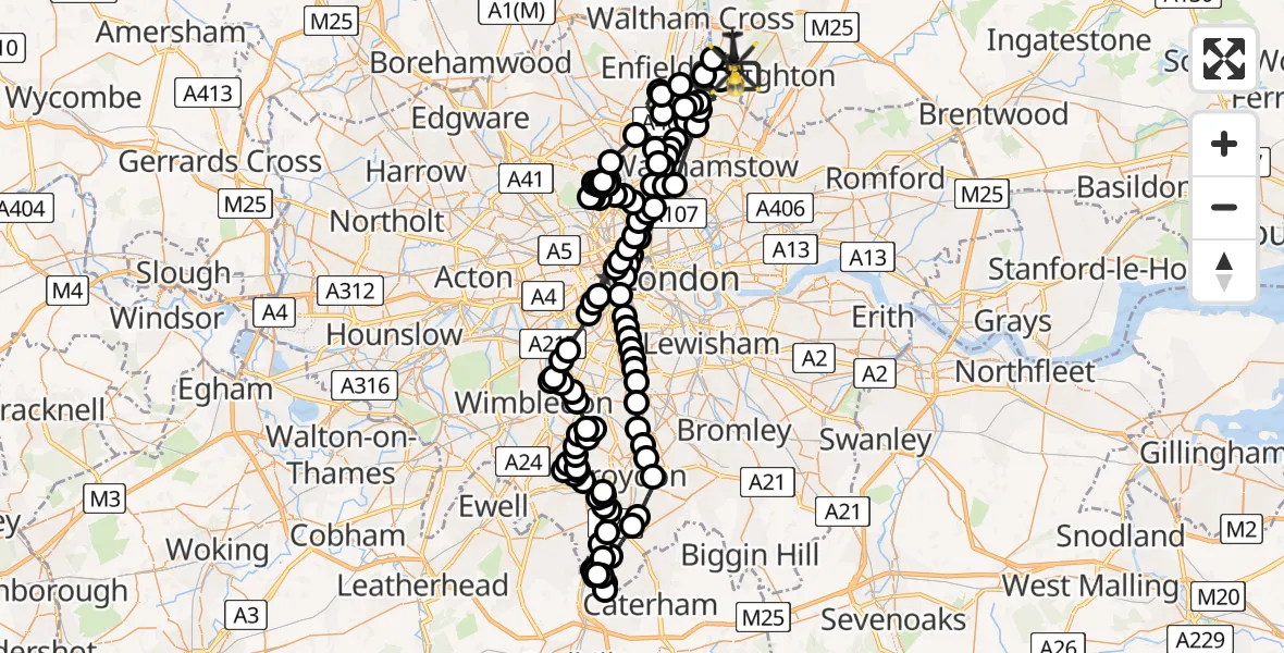 Flight route Police Helicopter Sewardstonebury - Sewardstonebury, 17 June 2026, 14:15