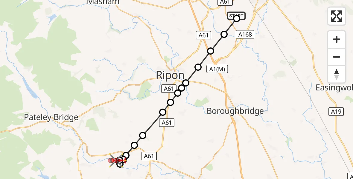 Flight route Air Ambulance Helicopter RAF Topcliffe - Birstwith, 17 June 2026, 14:44