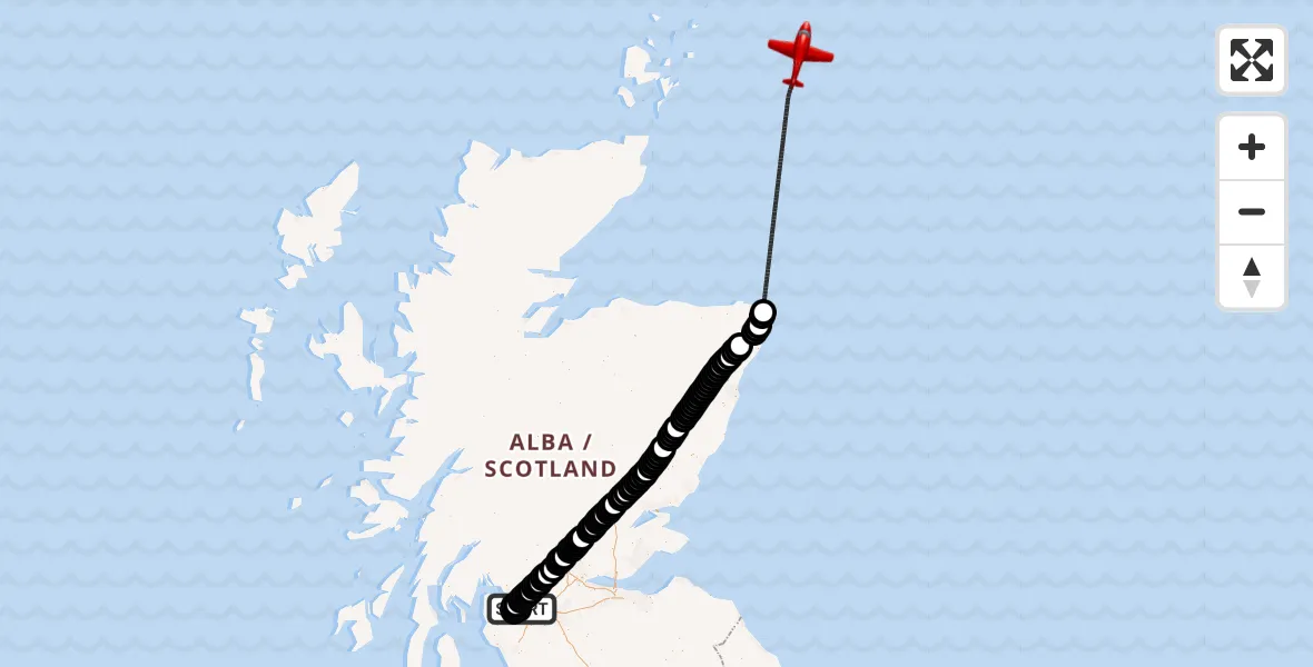 Flight route Air Ambulance Aircraft Glasgow Airport - North Sea, 17 June 2026, 14:47