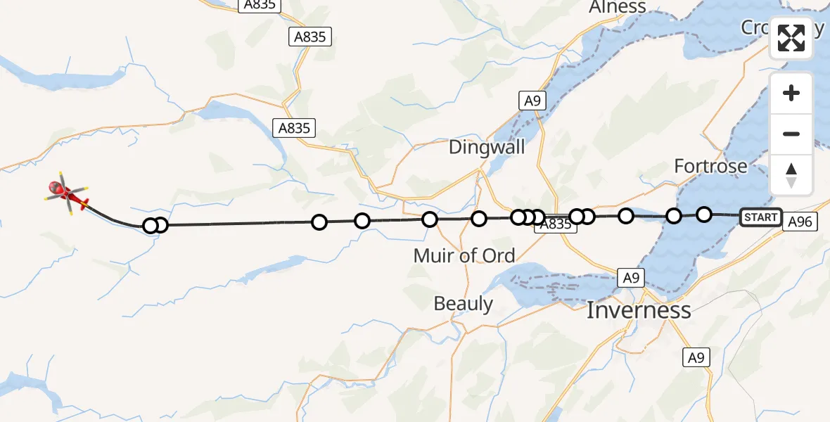 Flight route Air Ambulance Helicopter Inverness - Highland, 17 June 2026, 14:50