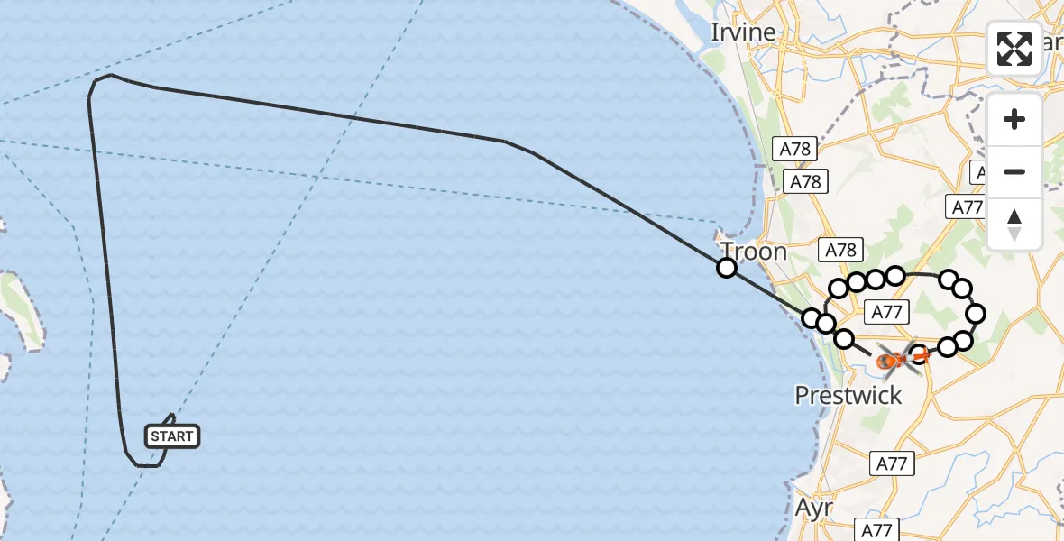 Flight route Coastguard Helicopter Inner Seas - Glasgow Prestwick Airport, 17 June 2026, 14:58