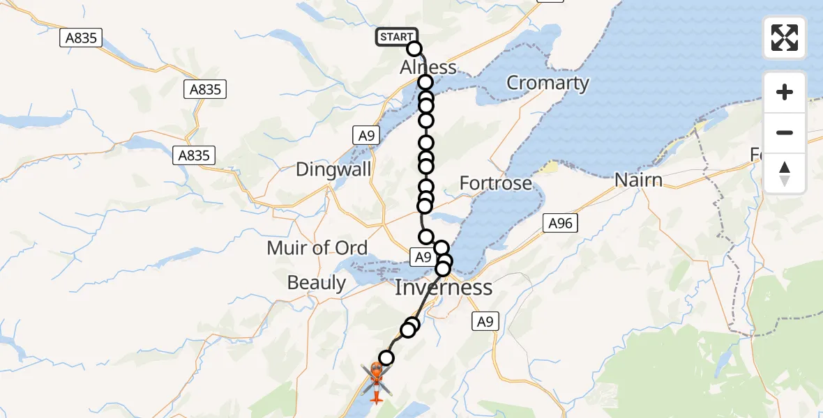 Flight route Coastguard Helicopter Dalreoch - Loch Ness, 17 June 2026, 15:09