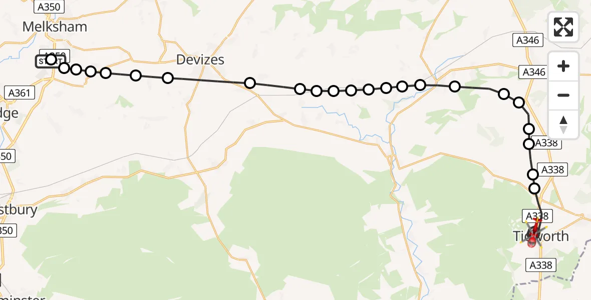 Flight route Air Ambulance Helicopter Wiltshire Air Ambulance - Tidworth, 17 June 2026, 15:53