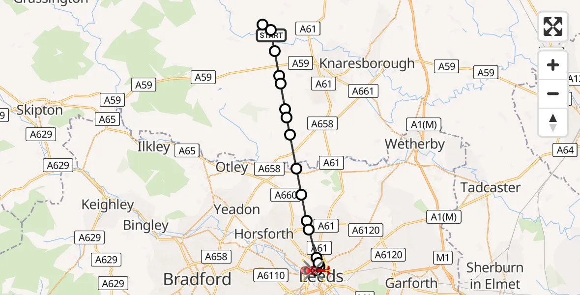 Flight route Air Ambulance Helicopter Birstwith - Woodhouse, 17 June 2026, 15:54
