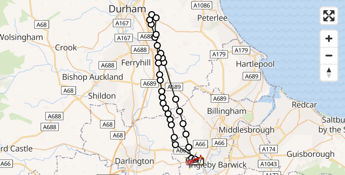 Flight route Air Ambulance Helicopter Egglescliffe - Egglescliffe, 17 June 2026, 15:55