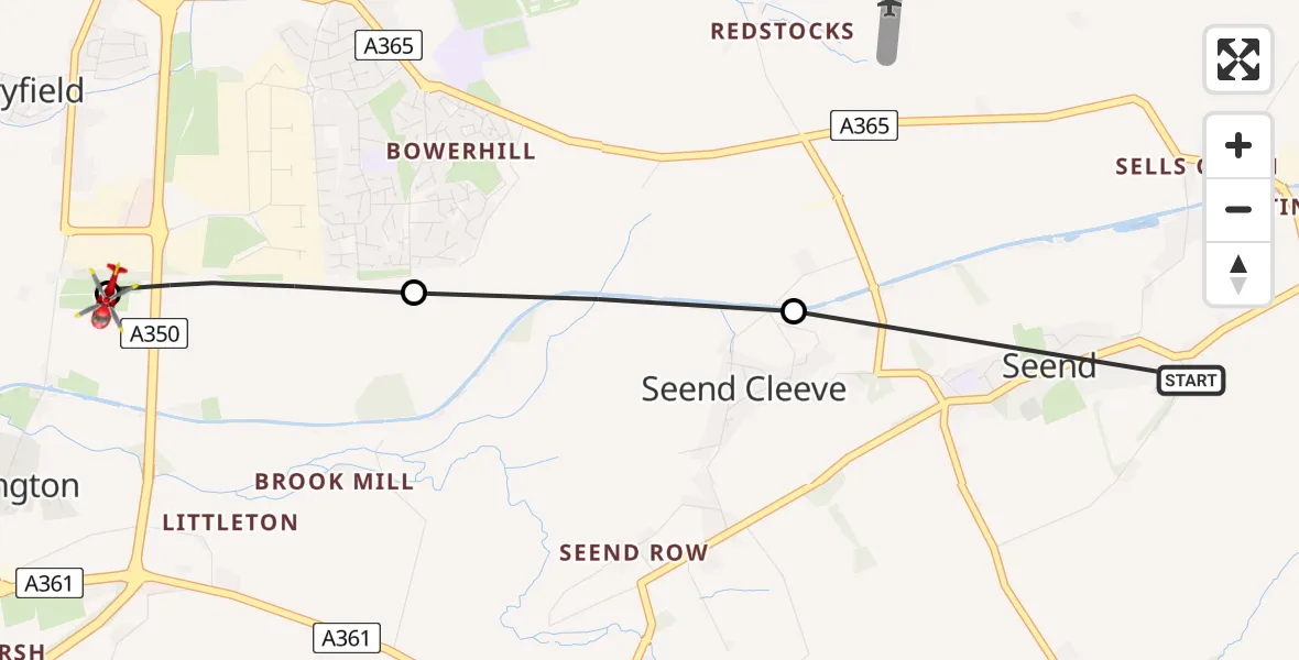 Flight route Air Ambulance Helicopter Seend - Wiltshire Air Ambulance, 17 June 2026, 16:45