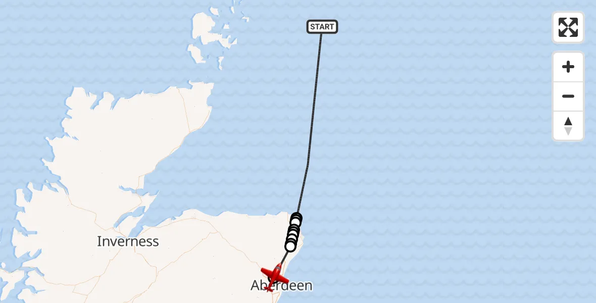 Flight route Air Ambulance Aircraft North Sea - Aberdeen International Airport, 17 June 2026, 16:45