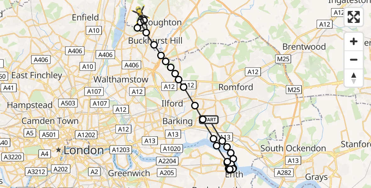 Flight route Police Helicopter Becontree - Metropolitan Police Air Support Unit Lippitts Hill, 17 June 2026, 17:17