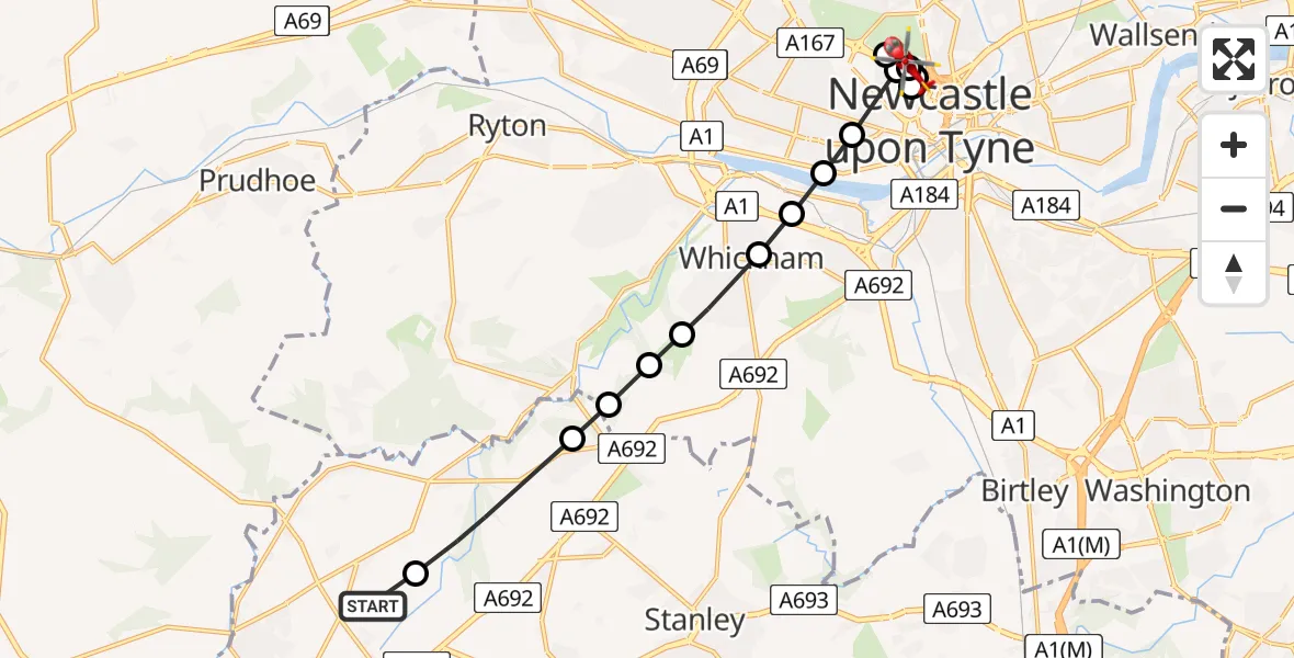Flight route Air Ambulance Helicopter Medomsley - Grainger Town, 17 June 2026, 17:21