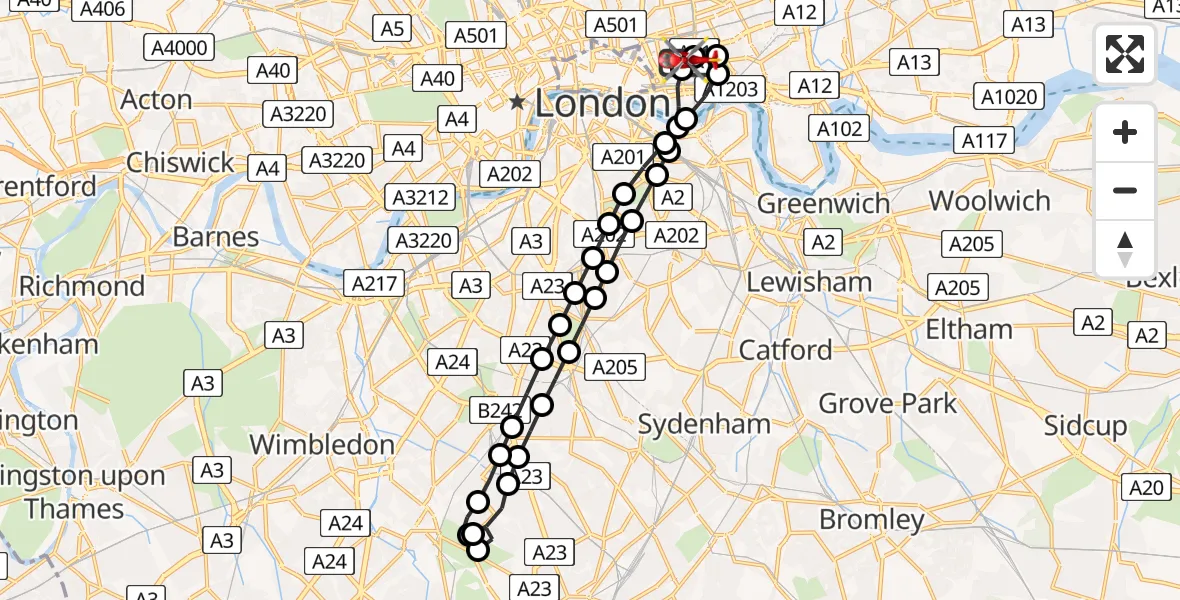 Flight route Air Ambulance Helicopter Royal London Hospital - Royal London Hospital, 17 June 2026, 17:26