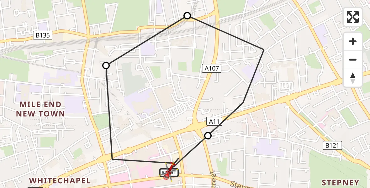 Flight route Air Ambulance Helicopter Royal London Hospital - Royal London Hospital, 17 June 2026, 17:47