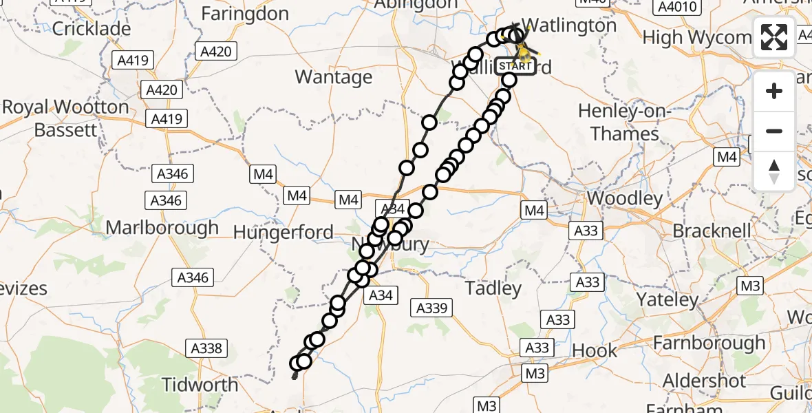 Flight route Police Helicopter Crowmarsh Gifford - Benson, 17 June 2026, 17:59