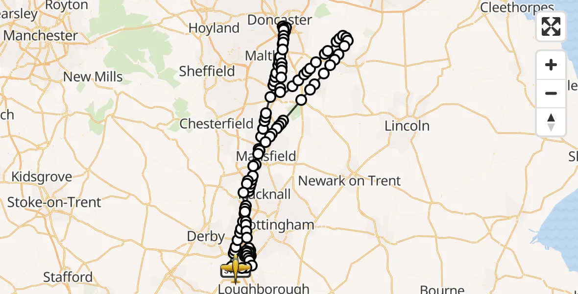 Flight route Police Aircraft East Midlands Airport - East Midlands Airport, 17 June 2026, 18:11