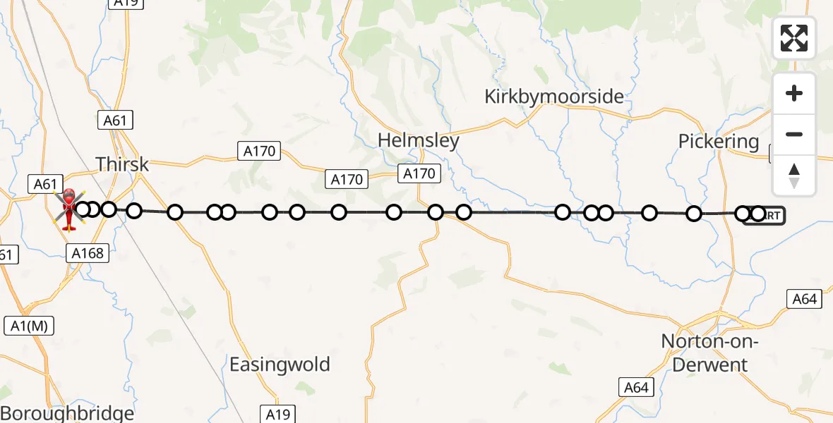 Flight route Air Ambulance Helicopter Thornton-le-Dale - RAF Topcliffe, 17 June 2026, 18:16