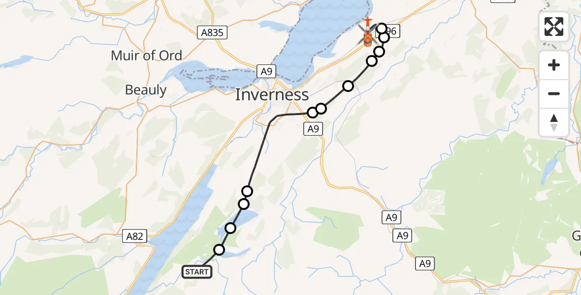 Flight route Coastguard Helicopter Torness - Inverness Airport, 17 June 2026, 18:41