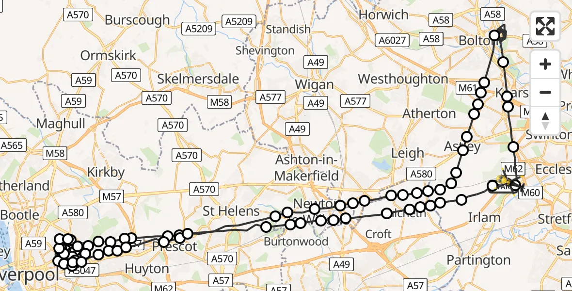 Flight route Police Helicopter Manchester Barton Aerodrome - Manchester Barton Aerodrome, 17 June 2026, 18:49