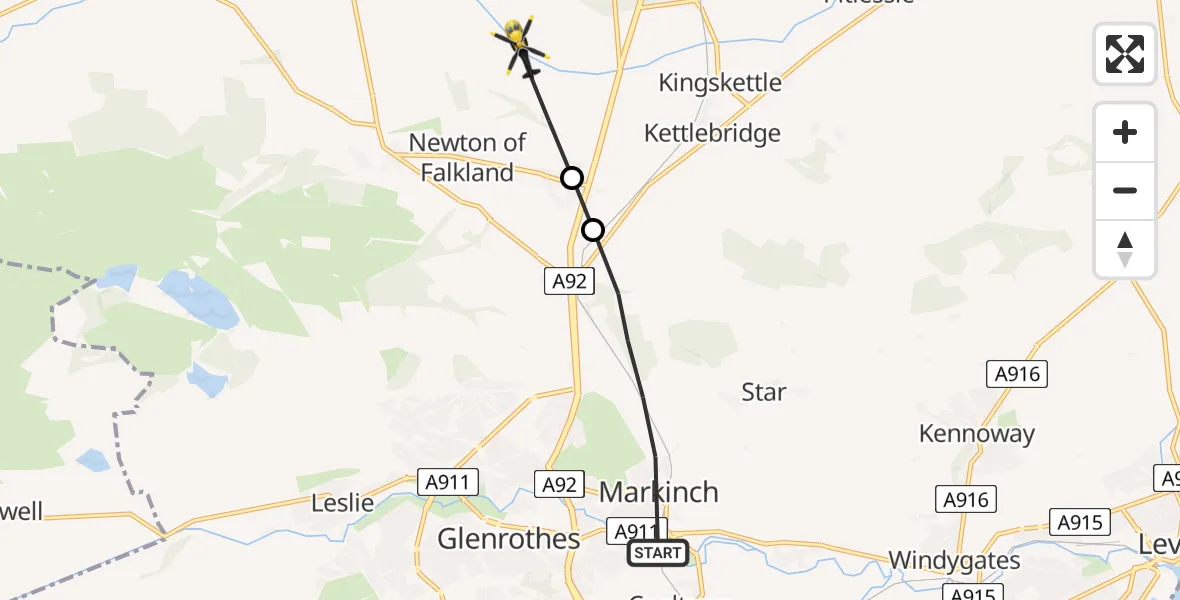 Flight route Police Helicopter Markinch - Freuchie, 17 June 2026, 18:54