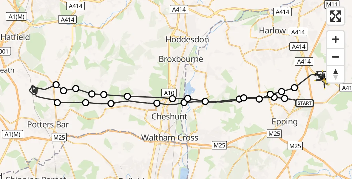 Flight route Police Helicopter North Weald Bassett - North Weald Bassett, 17 June 2026, 19:03