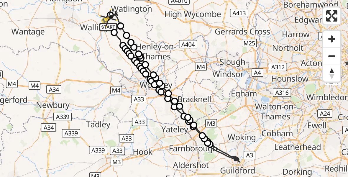 Flight route Police Helicopter Crowmarsh Gifford - RAF Benson, 17 June 2026, 19:53